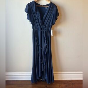 Maison Tara Deep Blue Maxi Dress with Ruffle Detail